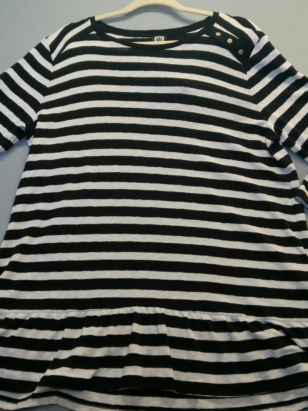 Black White Striped Women Cotton 3/4 Sleeve Pullover Top Size XL